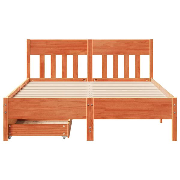 VidaXL Cama sem colch&atilde;o 140x190 cm pinho maci&ccedil;o castanho-mel