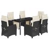 vidaXL 7 pcs conjunto de jantar p/ jardim c/ almofad&otilde;es vime PE preto