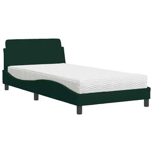 vidaXL Cama com colch&atilde;o Dover 100x200 cm veludo verde-escuro