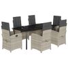 vidaXL 7 pcs conj. jantar p/ jardim c/ almofad&otilde;es vime PE cinza-claro