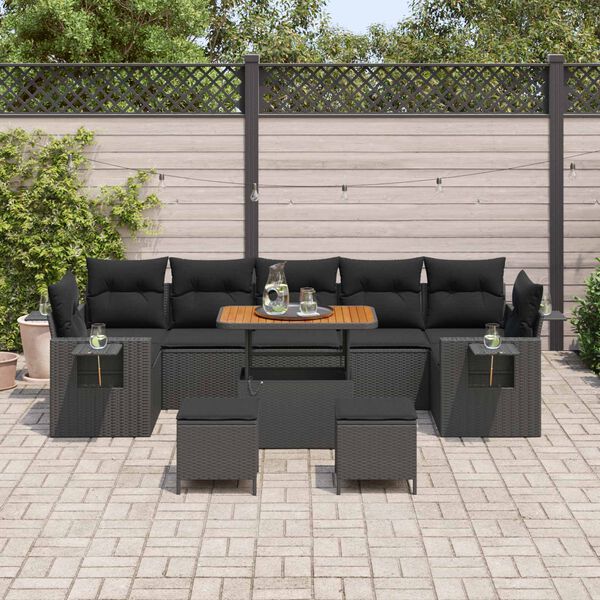 vidaXL Conjunto de Sof&aacute; de Jardim 10 pcs Preto vime PE