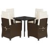vidaXL 5 pcs conjunto jantar p/ jardim c/ almofad&otilde;es vime PE castanho