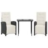 vidaXL 3 pcs conjunto de bistr&ocirc; com almofad&otilde;es vime PE preto