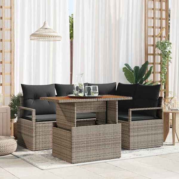 vidaXL Conjunto de Sof&aacute; de Jardim 5 pcs Cinzeto Rattan Sint&eacute;tico