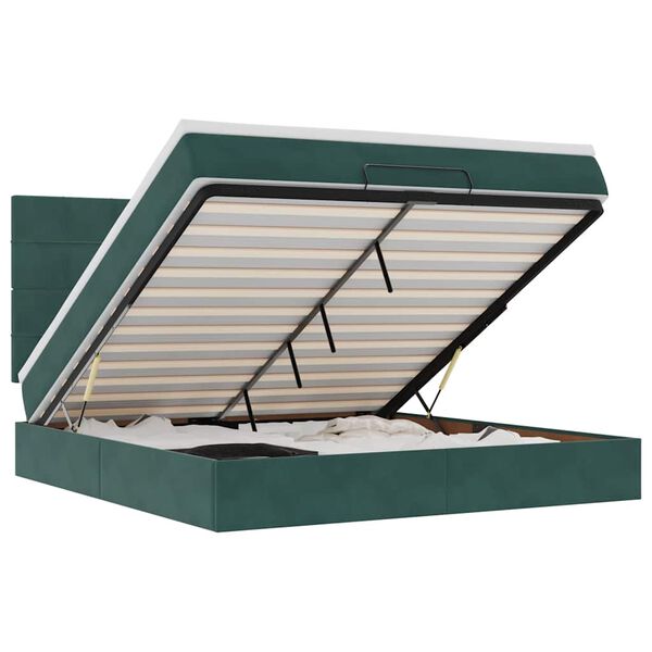 vidaXL Estrutura de cama otomana com colch&atilde;o verde escuro veludo