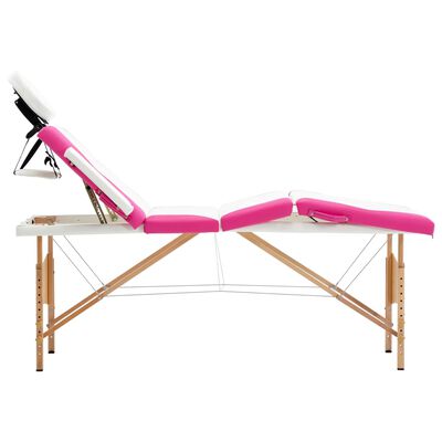 vidaXL Mesa de massagens dobrável 4 zonas madeira branco e rosa