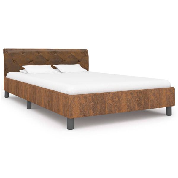 vidaXL Estrutura de cama 140x200 cm camurça artificial castanho