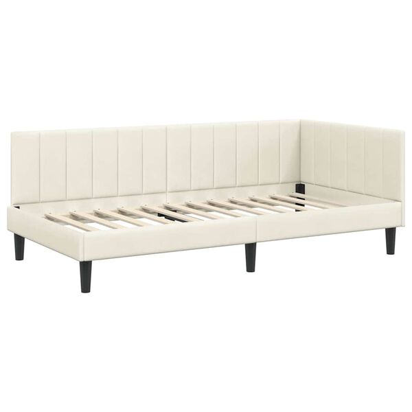 vidaXL Estrutura de Cama de Canto Creme 90 cm x 200 cm Veludo