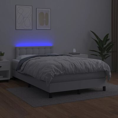vidaXL Cama box spring c/colchão/LED 120x190cm couro artificial branco