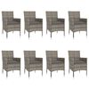 vidaXL 9 pcs conjunto de jantar p/ jardim c/ almofad&otilde;es vime PE cinza