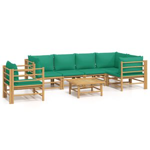 vidaXL 7 pcs conjunto lounge de jardim bambu c/ almofad&otilde;es verdes