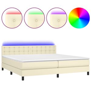 vidaXL Cama box spring c/ colch&atilde;o/LED 200x200cm couro artificial creme