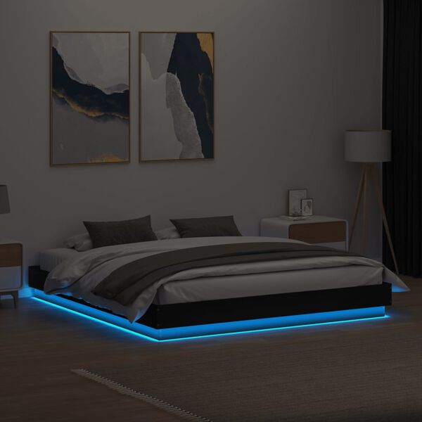 vidaXL Estrutura de cama com luzes LED 200x200 cm preto