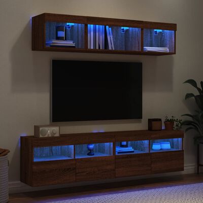 vidaXL 5 pcs móveis parede p/ TV LEDs deriv. madeira carvalho castanho