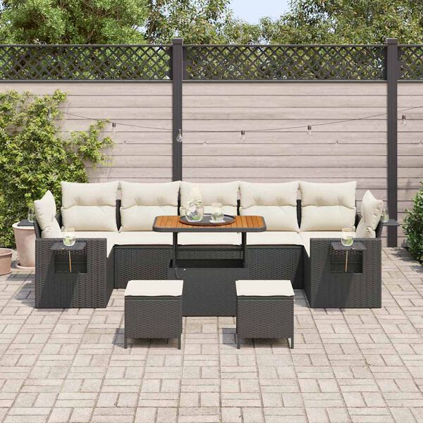 vidaXL Conjunto de Sof&aacute; de Jardim 10 pcs Preto vime PE
