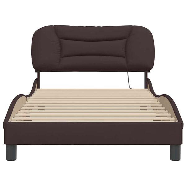 vidaXL Estrutura de cama sem colch&atilde;o Hvar 100x200 cm tecido castanho-escuro