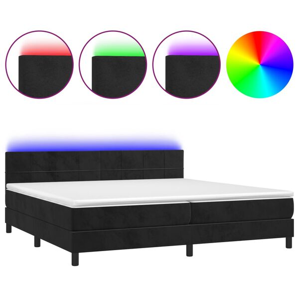 vidaXL Cama box spring c/ colch&atilde;o/LED 200x200 cm veludo preto