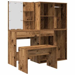 vidaXL Conjunto toucador com luzes LED derivados madeira madeira velha