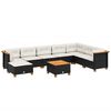 vidaXL 9 pcs conjunto de sof&aacute;s p/ jardim c/ almofad&otilde;es vime PE preto