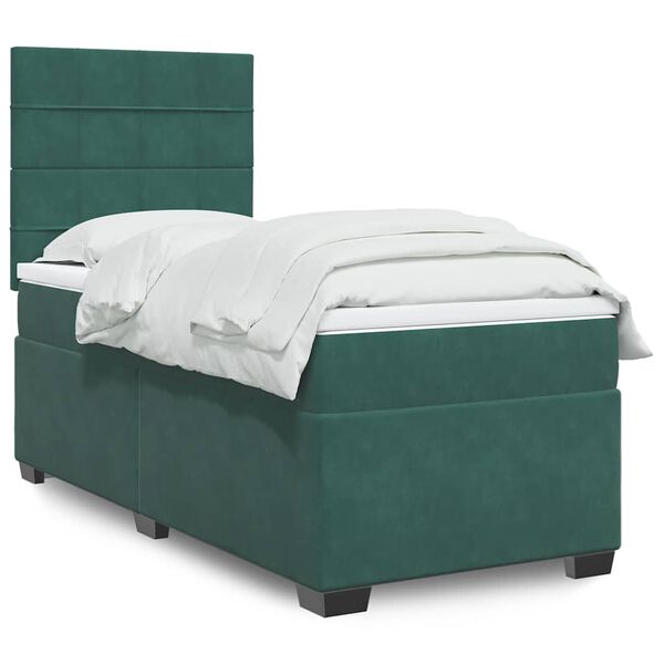 vidaXL Cama com molas/colch&atilde;o 90x190 cm veludo verde-escuro