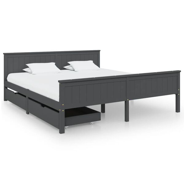 vidaXL Estrutura cama c/ 2 gavetas 200x200cm pinho maci&ccedil;o cinza-escuro