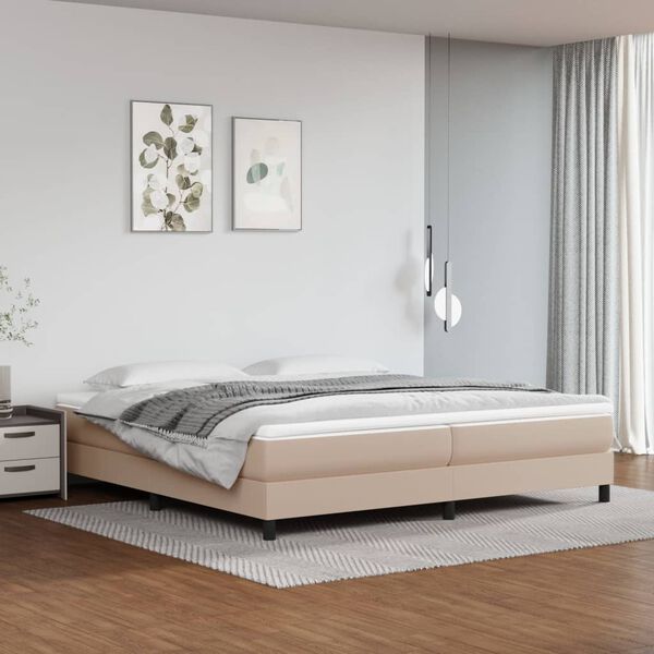 vidaXL Cama com molas/colch&atilde;o 200x200 cm couro artificial cappuccino
