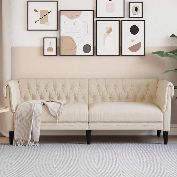 vidaXL Sofá chesterfield 3 lugares linho