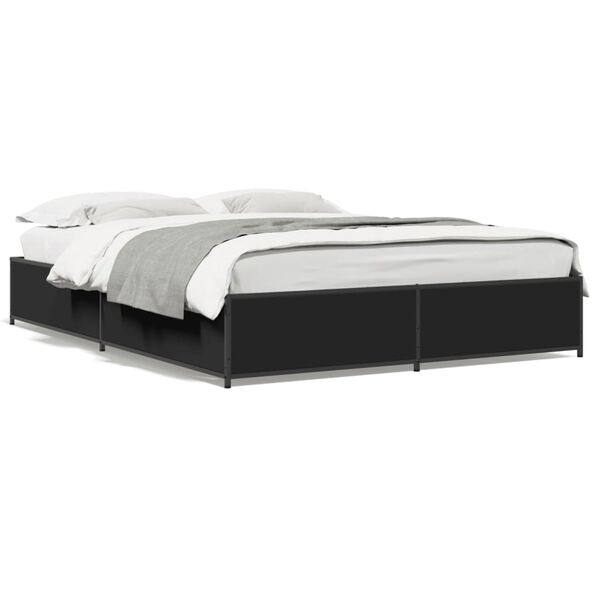vidaXL Estrutura de cama 135x190 cm derivados de madeira/metal preto