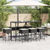vidaXL 9 pcs conjunto de bar para jardim c/ almofad&otilde;es vime PE preto