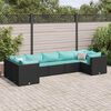 vidaXL 7 pcs conjunto lounge de jardim c/ almofad&otilde;es vime PE preto