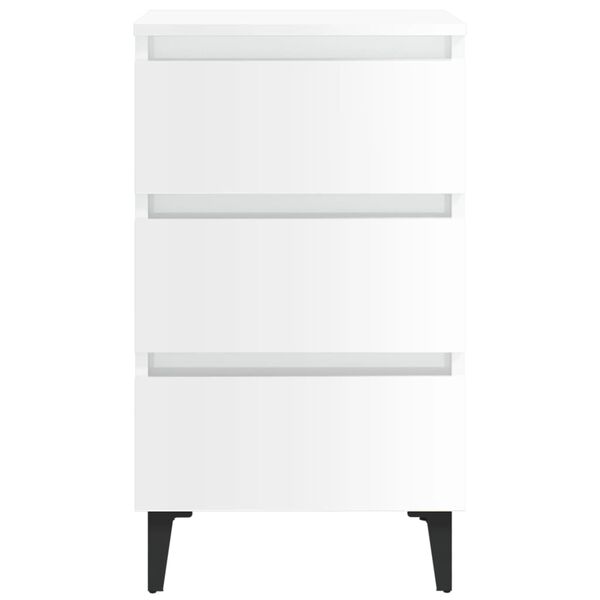 vidaXL Mesa cabeceira c/ pernas metal 40x35x69 cm branco brilhante