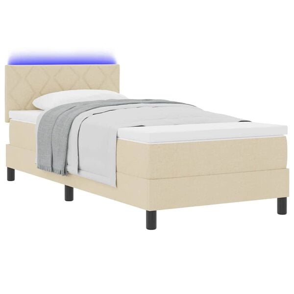 vidaXL Cama Box com colch&atilde;o com cabeceira Creme 100 x 200 cm tecido