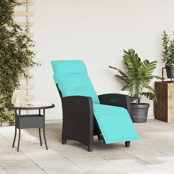 vidaXL Cadeira de jardim reclin&aacute;vel com mesa de apoio vime PE preto