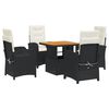 vidaXL 5 pcs conjunto de jantar p/ jardim c/ almofad&otilde;es vime PE preto