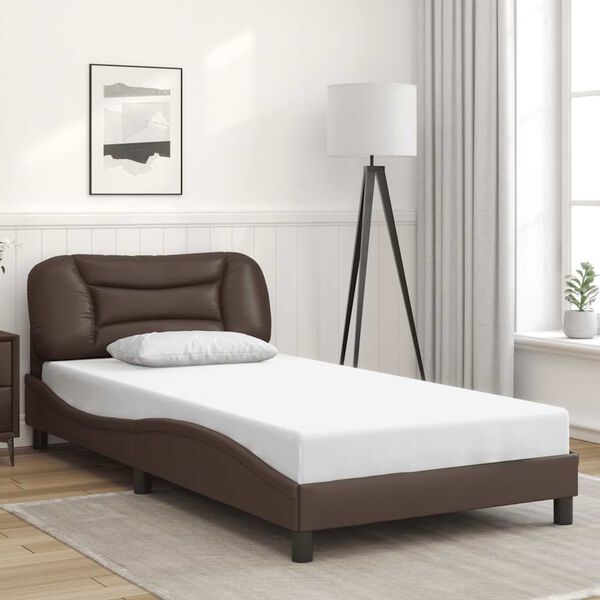vidaXL Estrutura de cama sem colch&atilde;o Hvar 100x200cm couro artificial castanho