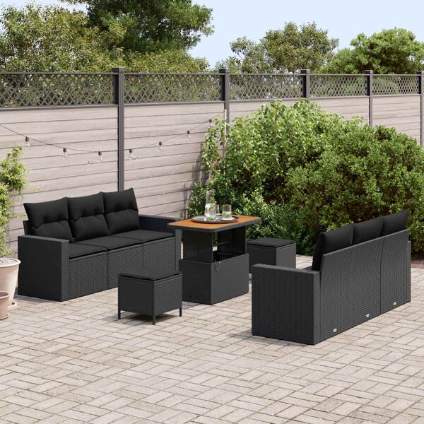 vidaXL Conjunto de Sof&aacute; de Jardim com almofada Manual 9 pcs Preto