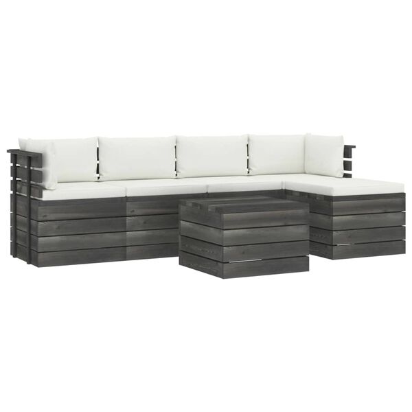 vidaXL 6 pcs conjunto lounge de paletes com almofad&otilde;es pinho maci&ccedil;o