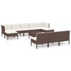 vidaXL 11 pcs conjunto lounge jardim c/ almofad&otilde;es vime PE castanho