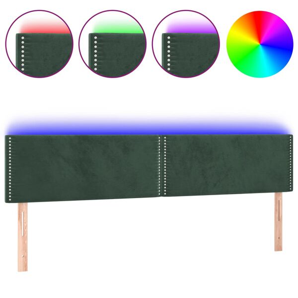 vidaXL Cabeceira de cama c/luzes LED veludo 160x5x78/88cm verde-escuro