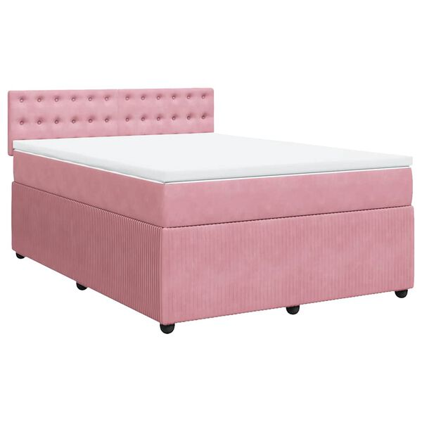 vidaXL Cama com molas/colch&atilde;o 140x190 cm veludo rosa