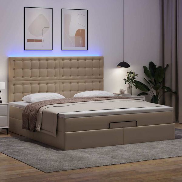 vidaXL Estrutura de cama otomana com colch&atilde;o cappucino 160x200 cm
