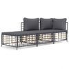 vidaXL 3 pcs conjunto lounge de jardim c/ almofad&otilde;es vime PE antracite