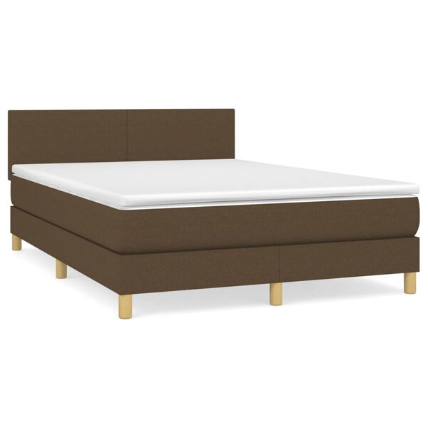 vidaXL Cama com molas/colch&atilde;o 140x190 cm tecido castanho-escuro