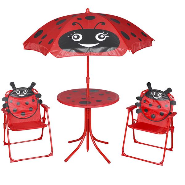 vidaXL 3 pcs conjunto bistrô de jardim infantil c/ guarda-sol vermelho