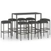 vidaXL 9 pcs conjunto de bar p/ jardim c/ almofad&otilde;es vime PE cinzento
