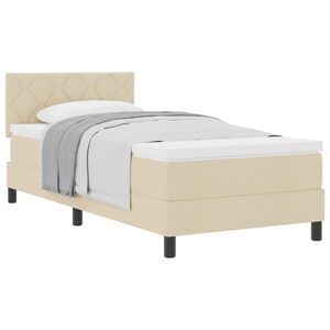 vidaXL Cama Box com colch&atilde;o com cabeceira Creme 90 x 190 cm tecido