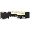 vidaXL 7 pcs conjunto lounge de jardim c/ almofadões vime PE preto