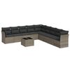 vidaXL 10 pcs conjunto sof&aacute;s de jardim c/ almofad&otilde;es vime PE cinzento