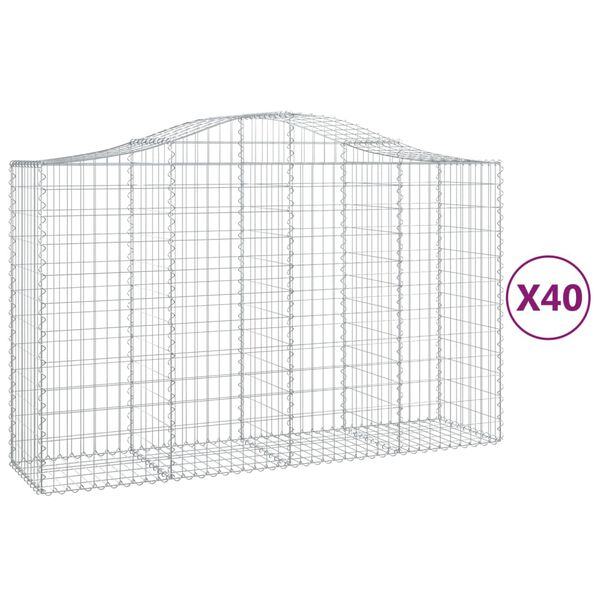 vidaXL Cestos gabi&atilde;o arqueados 40 pcs 200x50x120/140 ferro galvanizado