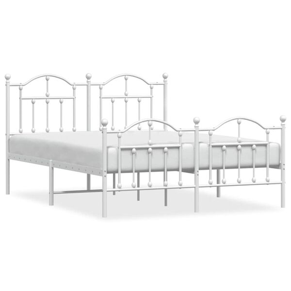 vidaXL Estrutura de cama com cabeceira e p&eacute;s 135x190 cm metal branco
